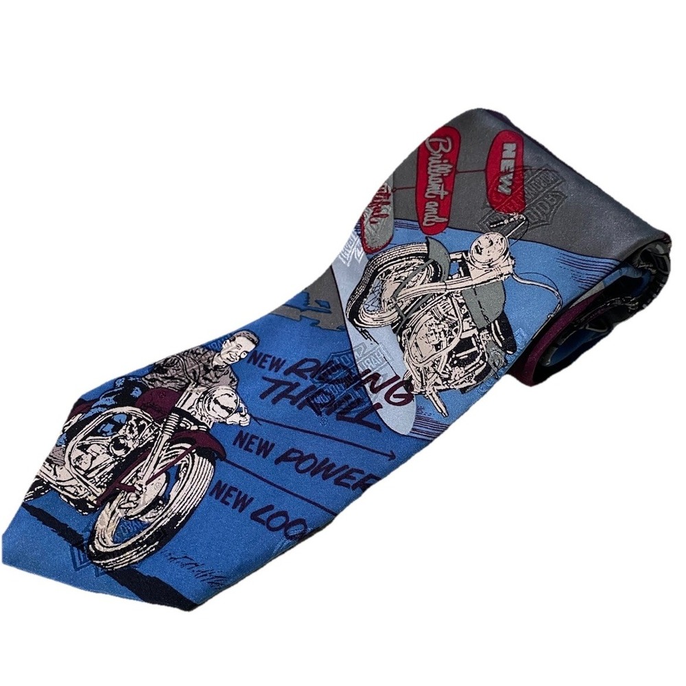 Harley Davidson Licensed Men's Tie 100% Silk RM Style Blue&Purple 56",3.5" EUC